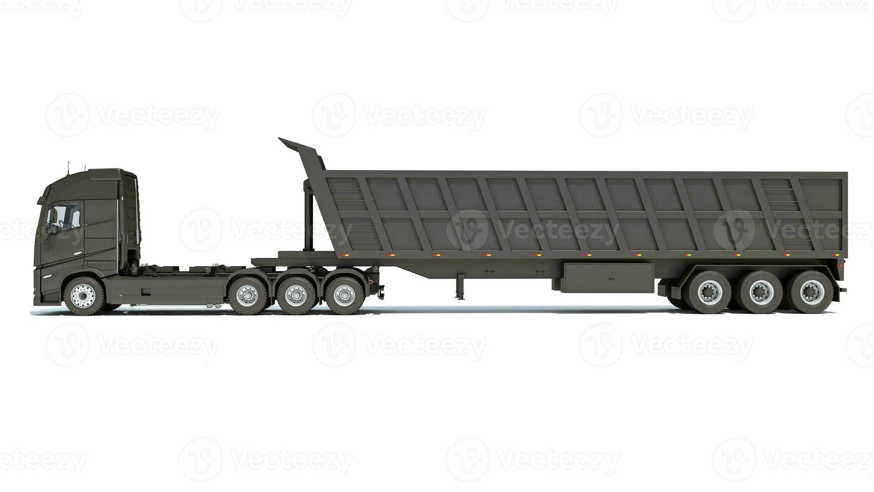 semi camion con ribaltabile trailer 3d interpretazione su bianca sfondo foto