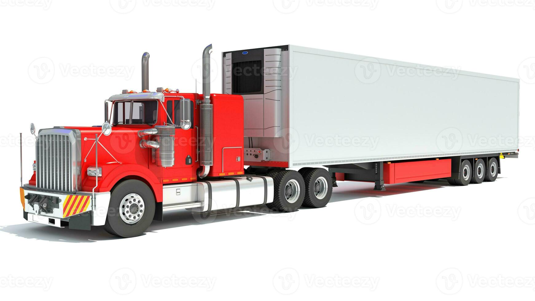 camion con frigorifero trailer 3d interpretazione su bianca sfondo foto