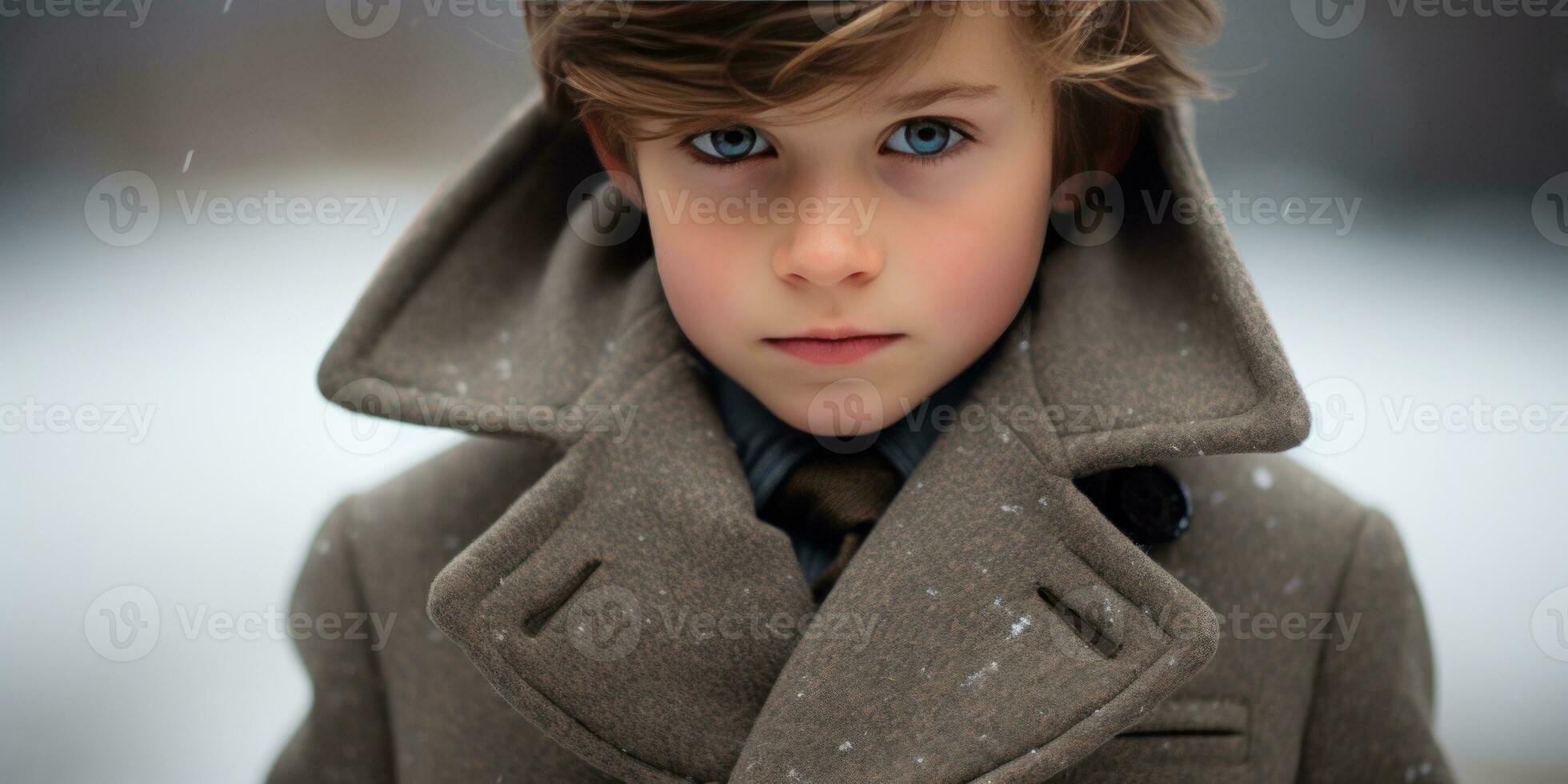 ai generato caldo, invitante Immagine di un' ragazzo nel un' incappucciato cappotto. ai generativo. foto