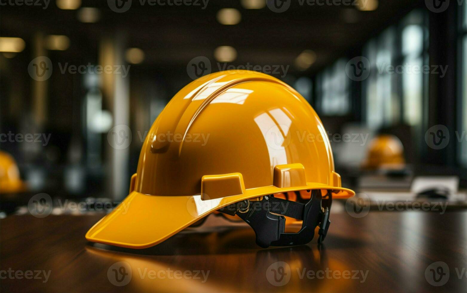 ai generato costruttori Ingranaggio giallo sicurezza casco appartenente per il costruzione lavoratore squadra foto