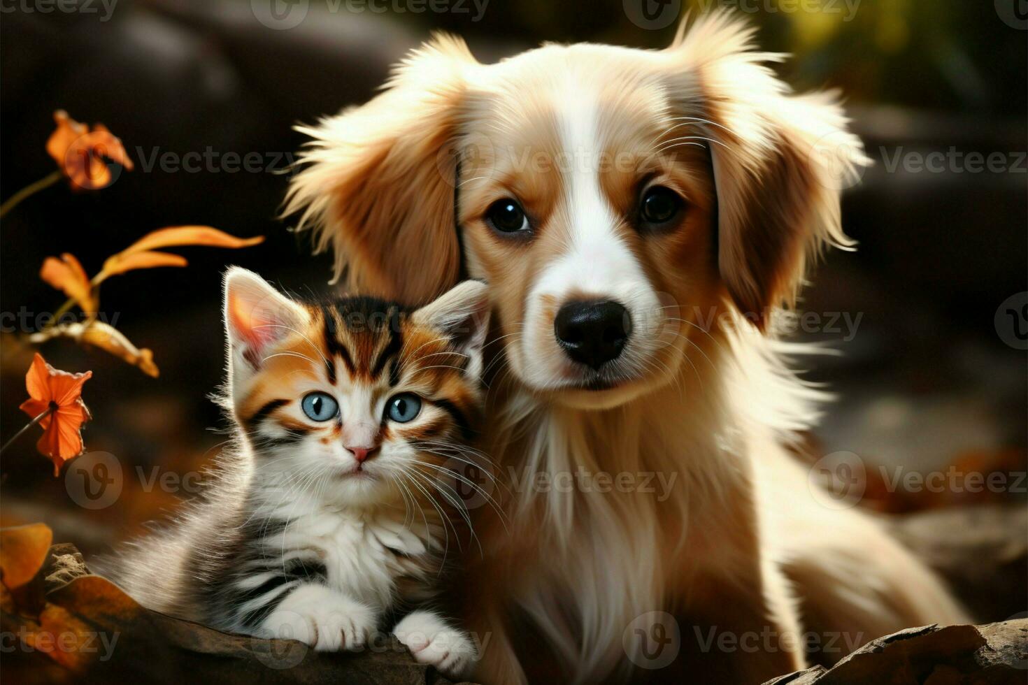 ai generato carino compagni gattino e cucciolo Condividere accattivante momenti, formatura un adorabile duo foto