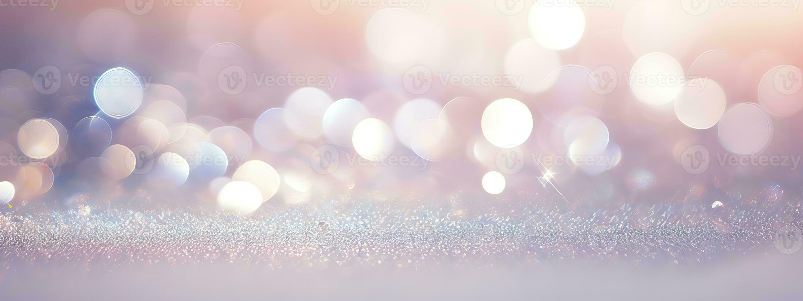 ai generato bellissimo festivo sfondo Immagine con scintille e bokeh nel pastello perla e argento colori. foto