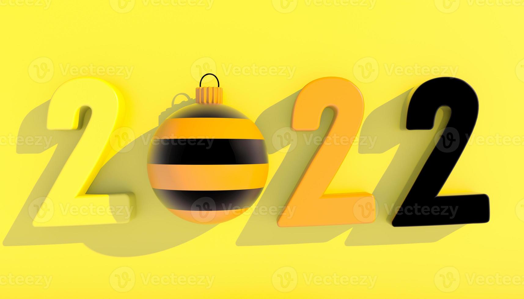 felice anno nuovo 2022. numeri 3d con forme geometriche e palla di natale. rendering 3d foto