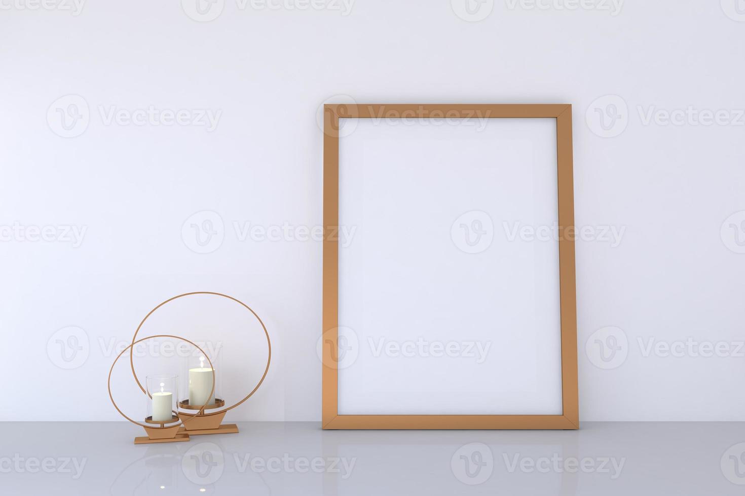 mockup di cornice per foto color bronzo con candele