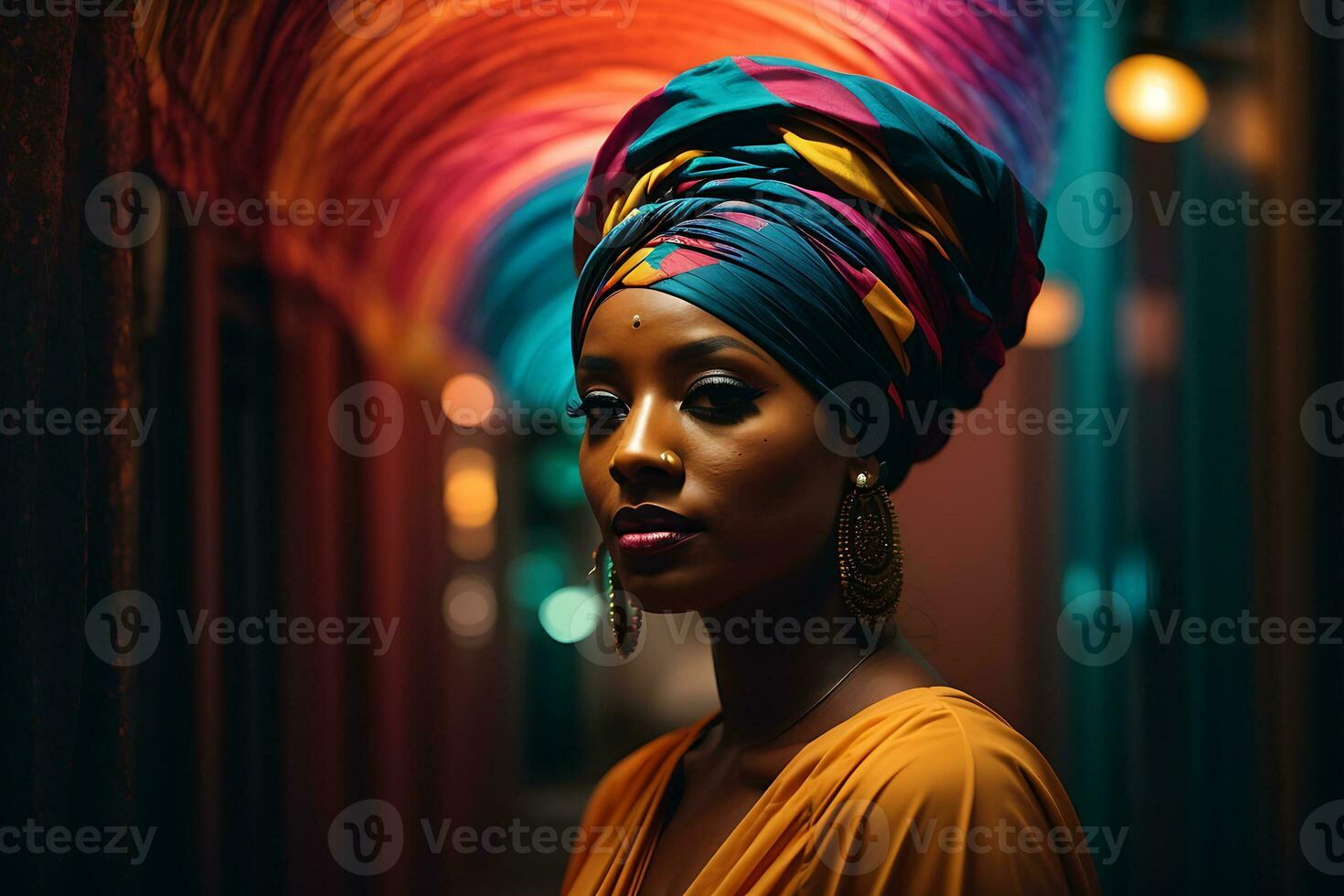 ai generato bellissimo africano donna nel un' turbante foto