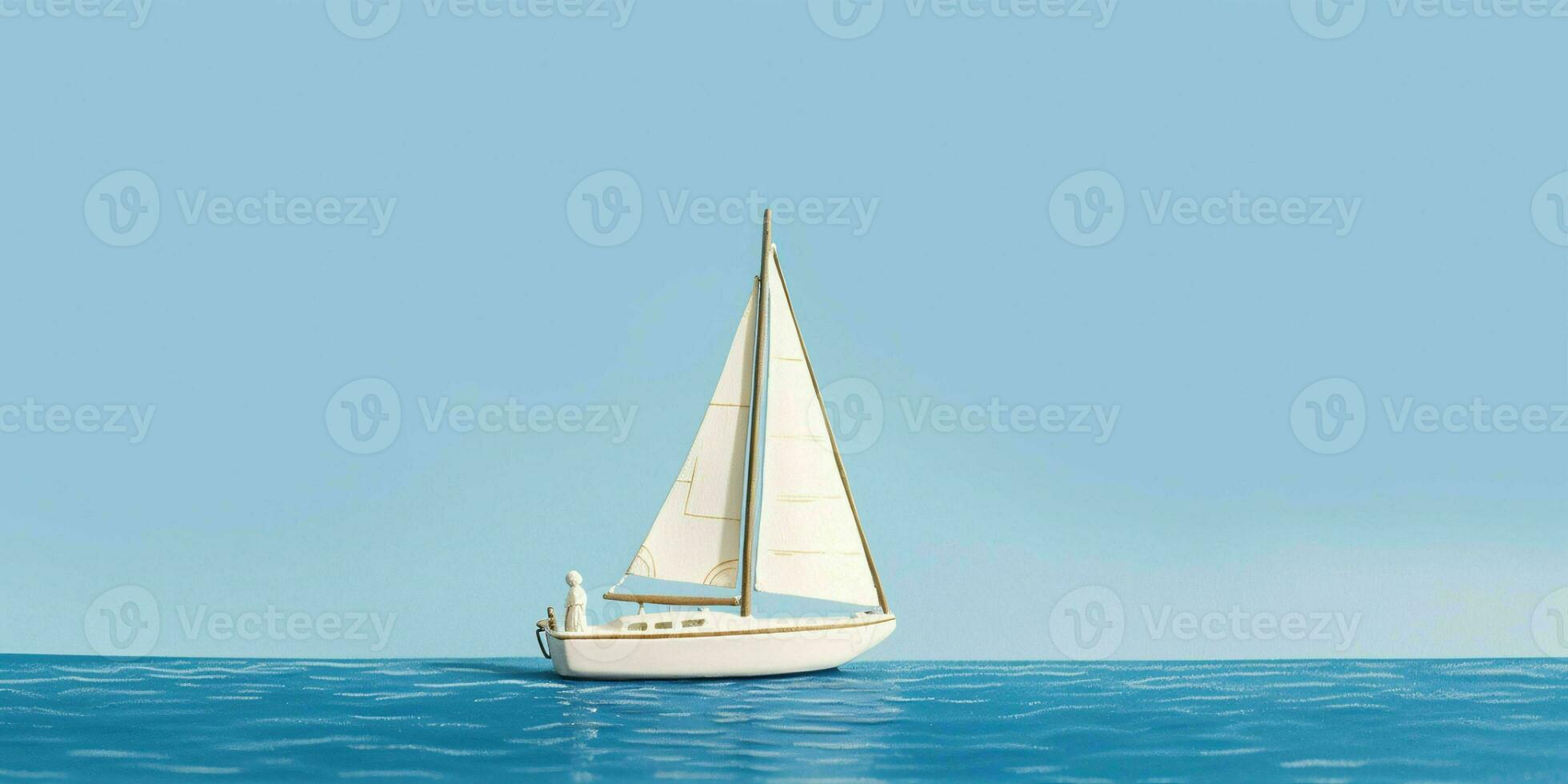 ai generato barca a vela su blu mare e blu cielo Visualizza. generativo ai foto