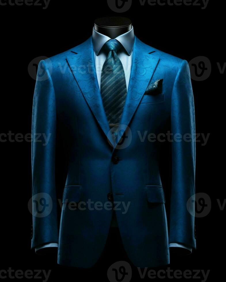 ai generato elegante blu Uomini completo da uomo isolato su nero sfondo. generativo ai foto