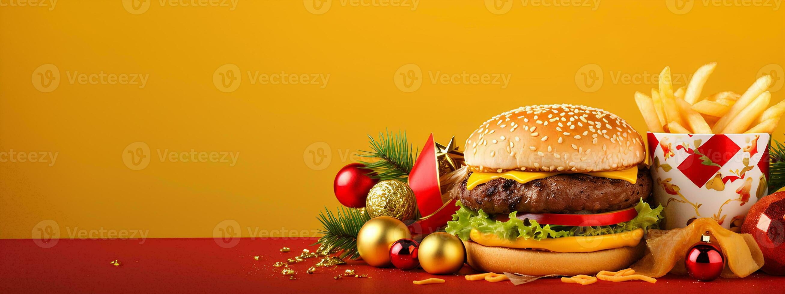 ai generato Natale giorno menù di hamburger e patatine fritte su isolato sfondo, festivo Natale e nuovo anno tema, per manifesti e striscioni, bandiera modello foto