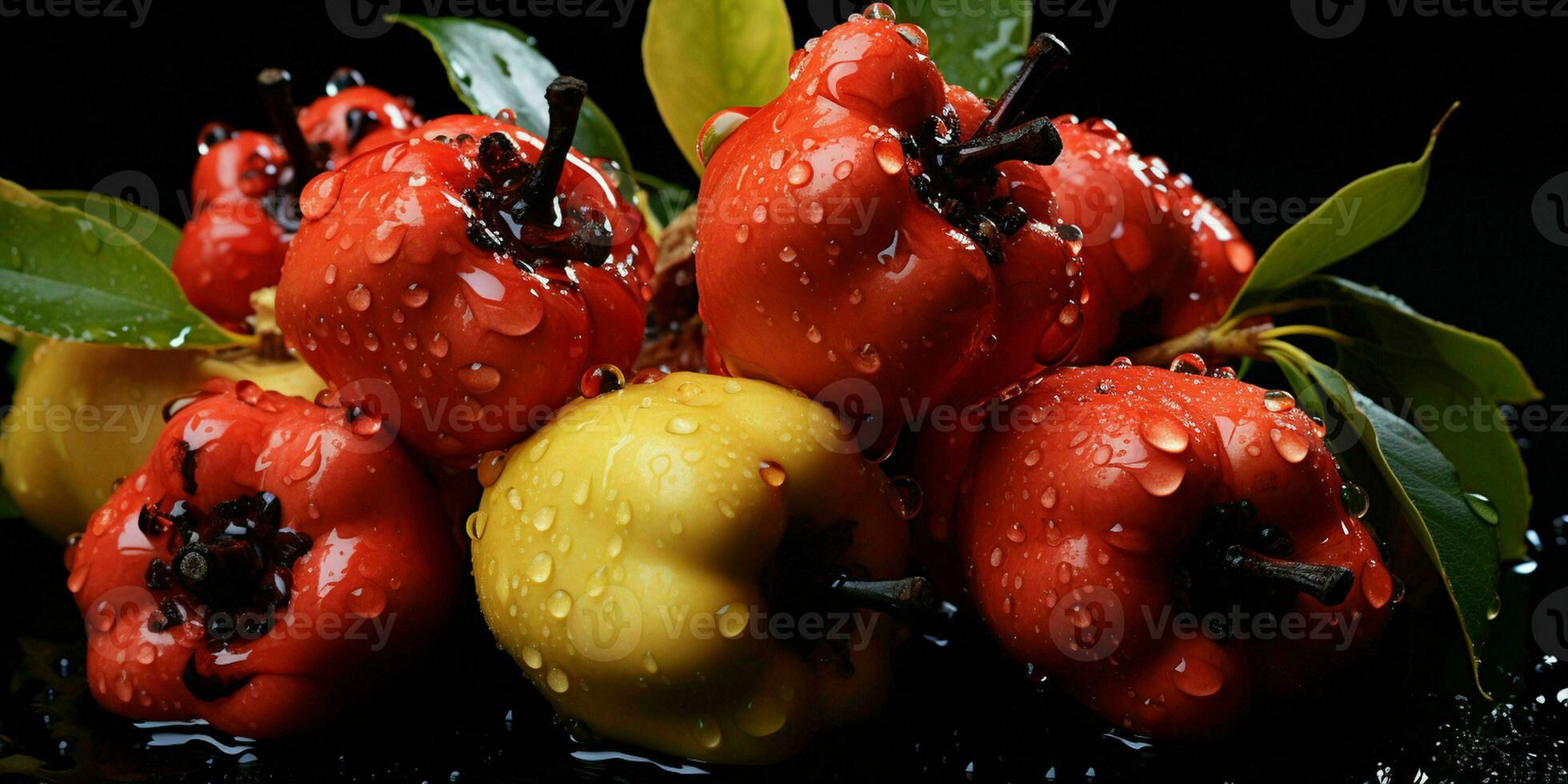 ai generato fresco ackee mucchio con acqua goccioline. tropicale blighia sapida frutta. generativo ai foto