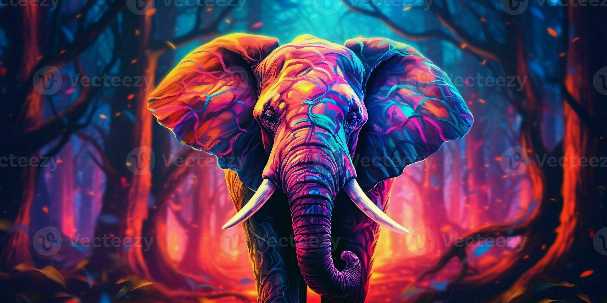 ai generato colorato elefante illustrazione con splendore effetto. generativo ai foto