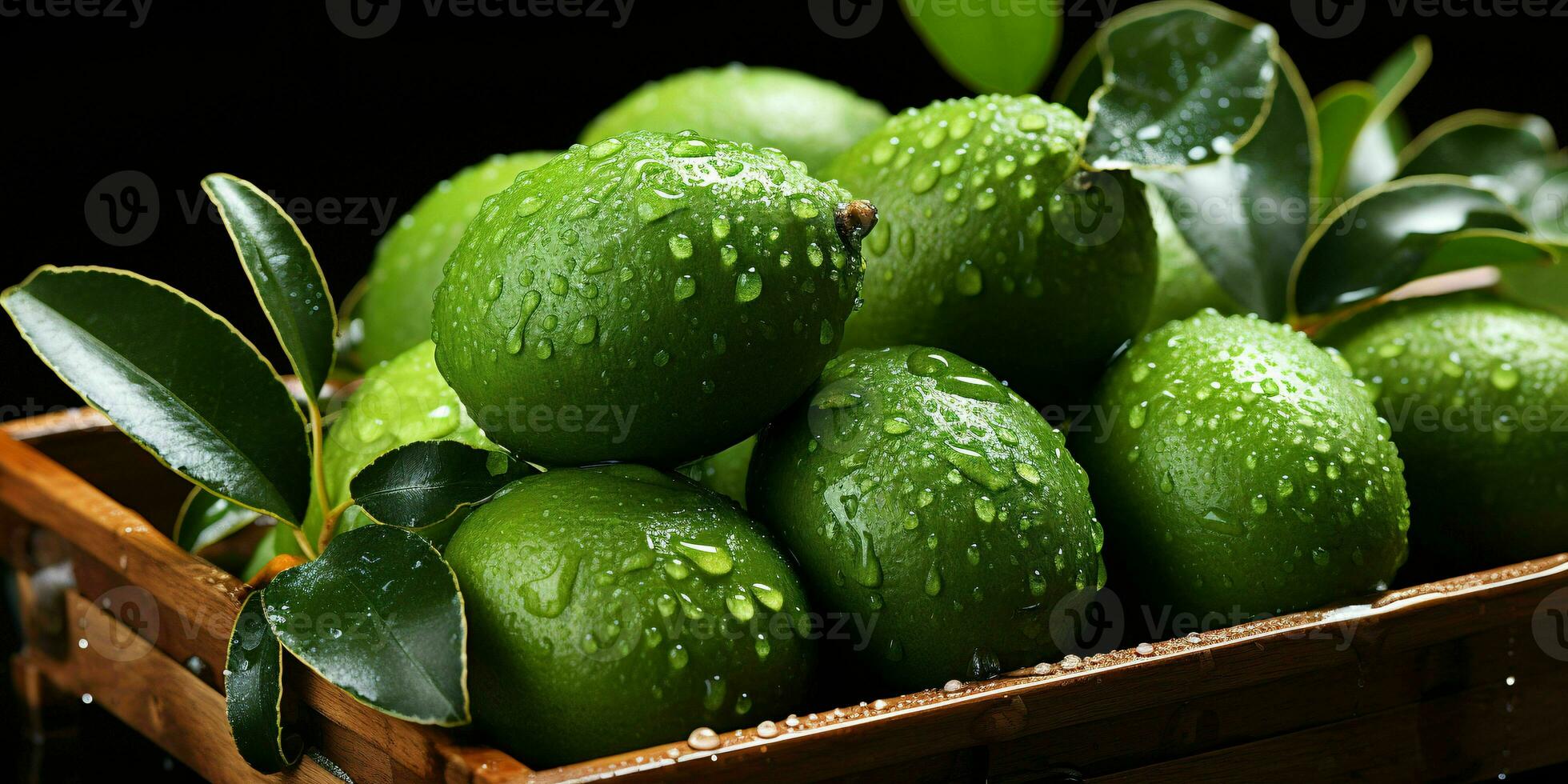 ai generato fresco feijoa frutta con acqua gocce isolato su nero sfondo. acca sellowiana. generativo ai foto