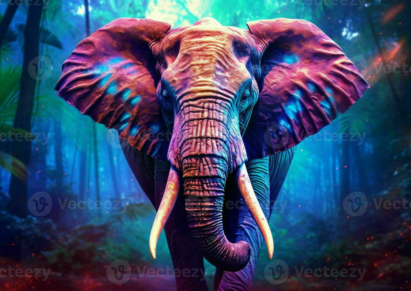 ai generato colorato elefante illustrazione con splendore effetto. generativo ai foto