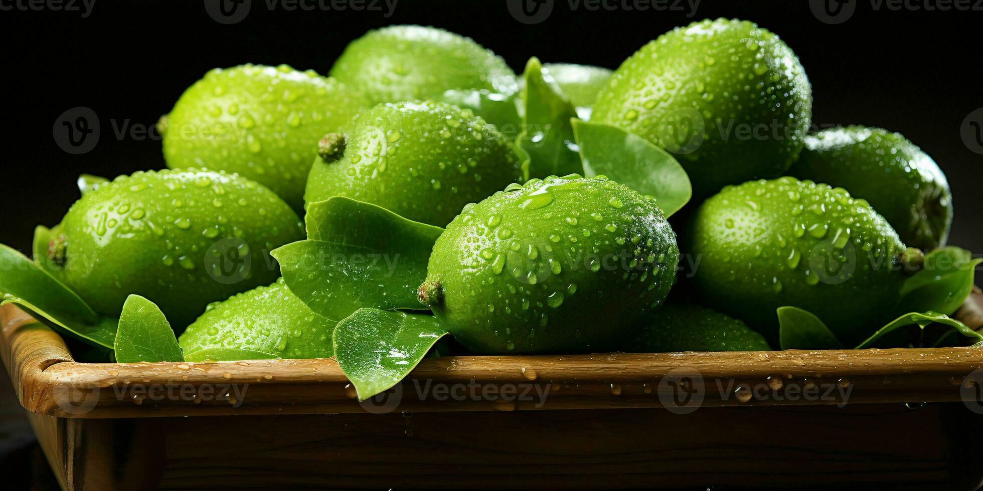 ai generato fresco feijoa frutta con acqua gocce isolato su nero sfondo. acca sellowiana. generativo ai foto