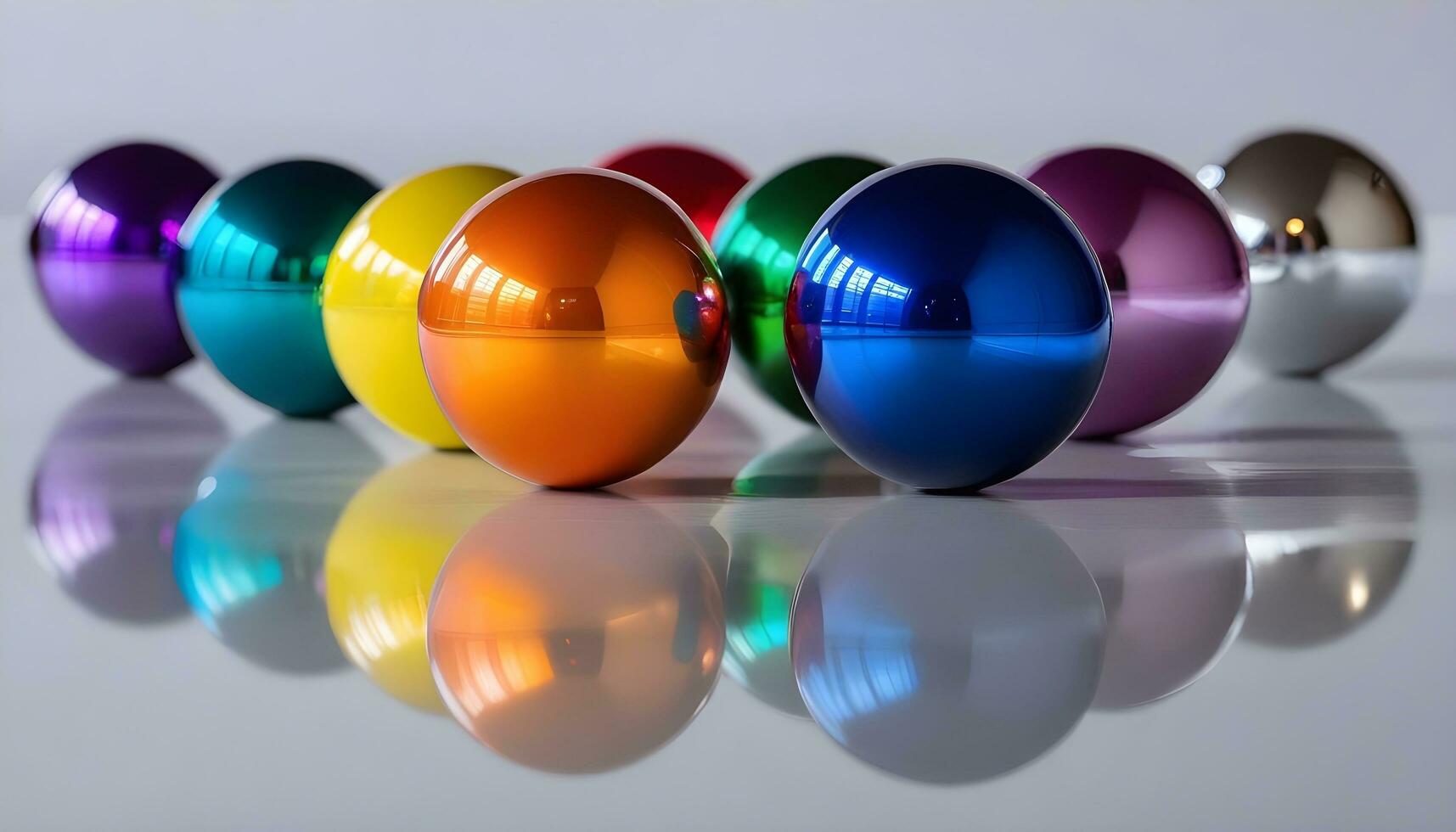 ai generato un' colorato Schermo di brillante palle su un' riflessivo superficie foto