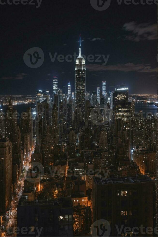 ai generato nuovo York città a notte foto