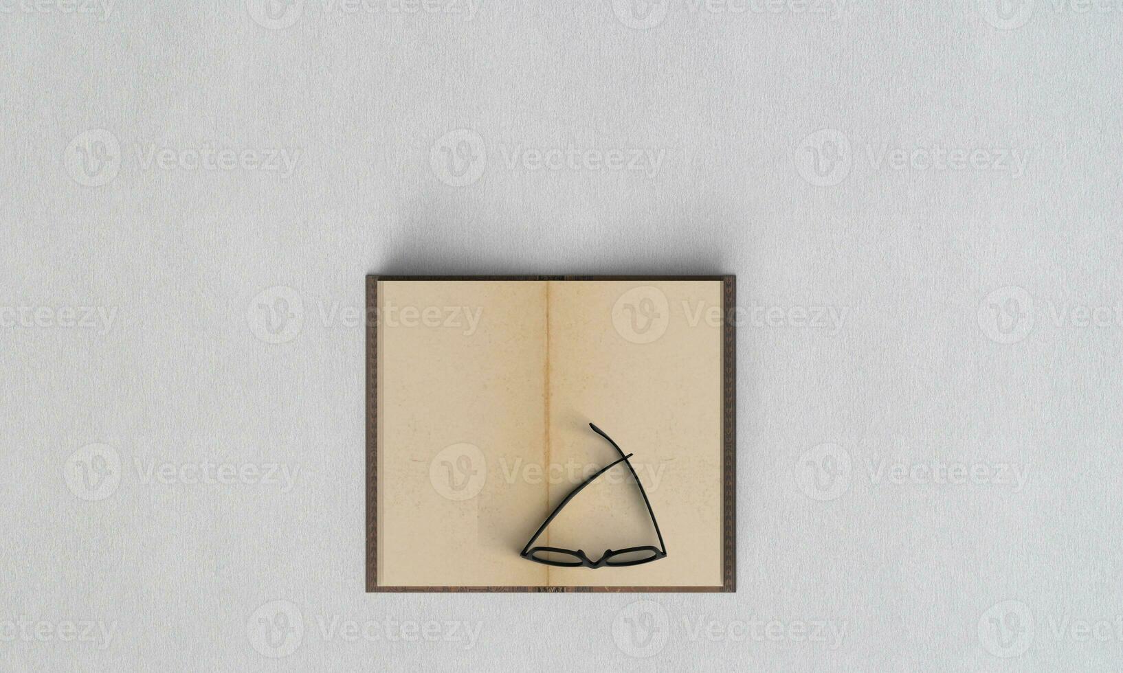un vuoto libro su bianca carta struttura con monocolo foto