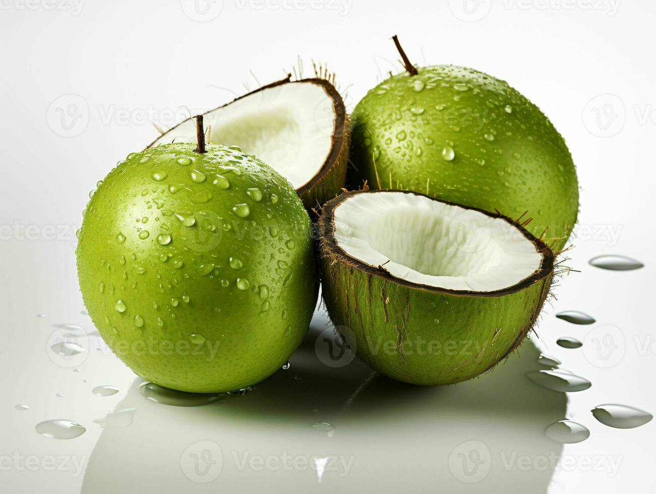 ai generato fresco verde Noce di cocco. giovane Noce di cocco pezzi. generativo ai foto