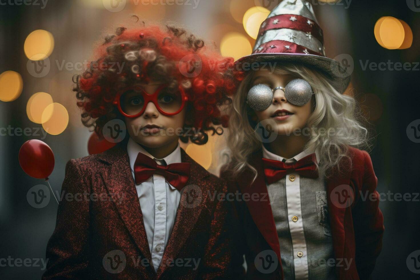 ai generato bambini vestito come pagliacci a un' compleanno festa. generativo ai foto