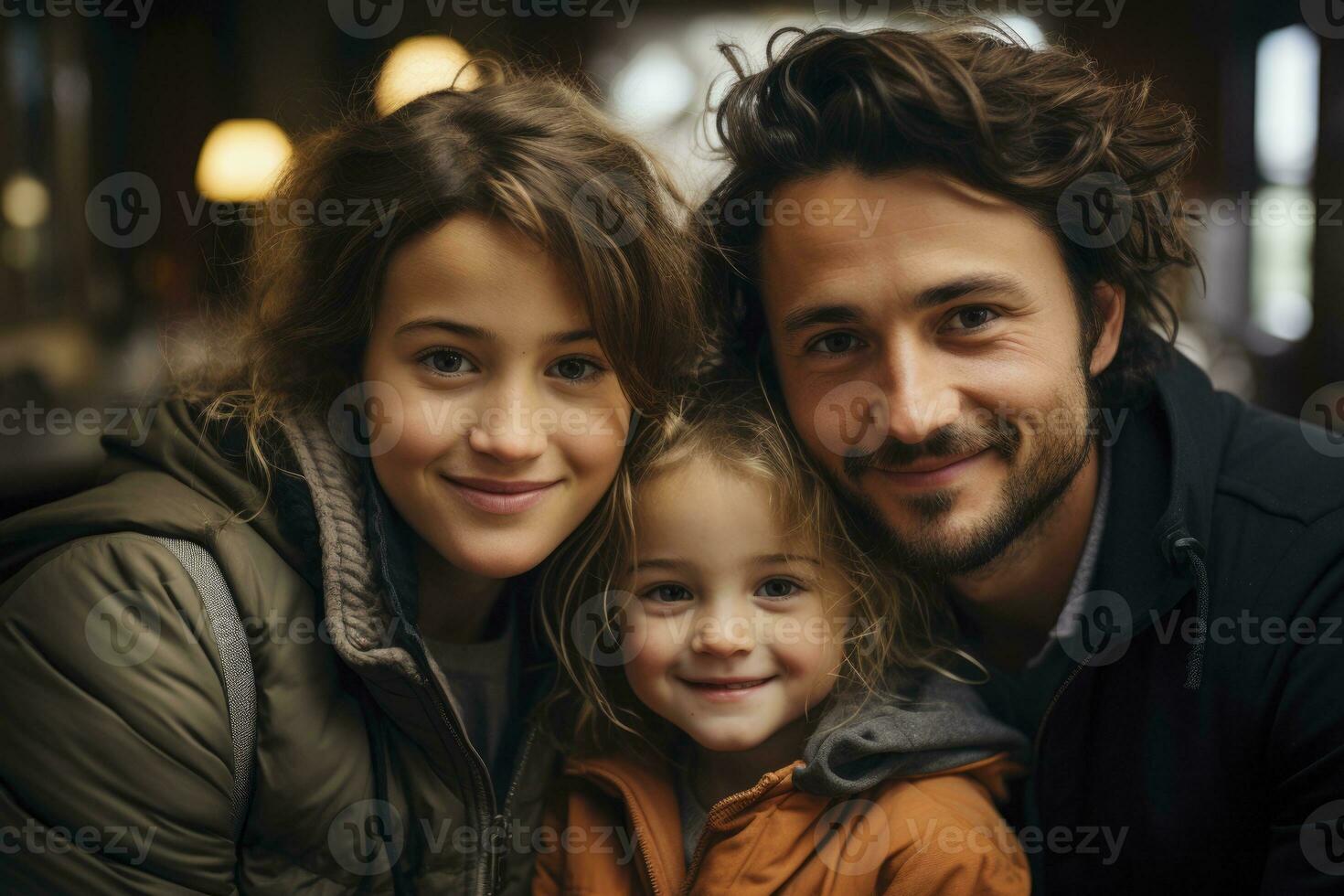 ai generato un' famiglia sorridente e abbracciare. generativo ai foto