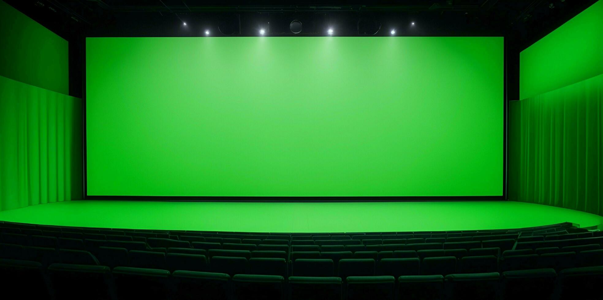 ai generato no persone o vuoto cinema sala con grande vuoto schermo e auditorium hd.hall modello. foto