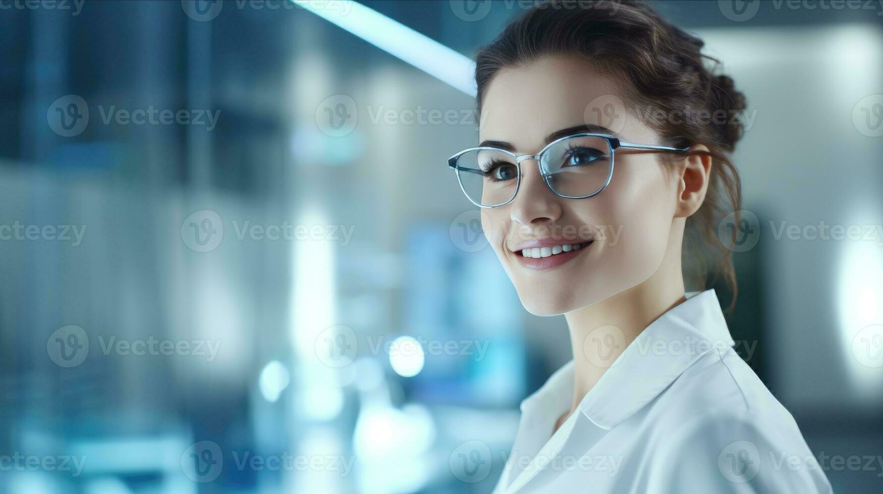 ai generato professionale diversità. esperto di tecnologia donne, imprenditoriale spirito, colletto bianco stile di vita, scienziato nel moderno laboratorio con specialista squadra, posto di lavoro dinamica concetto foto