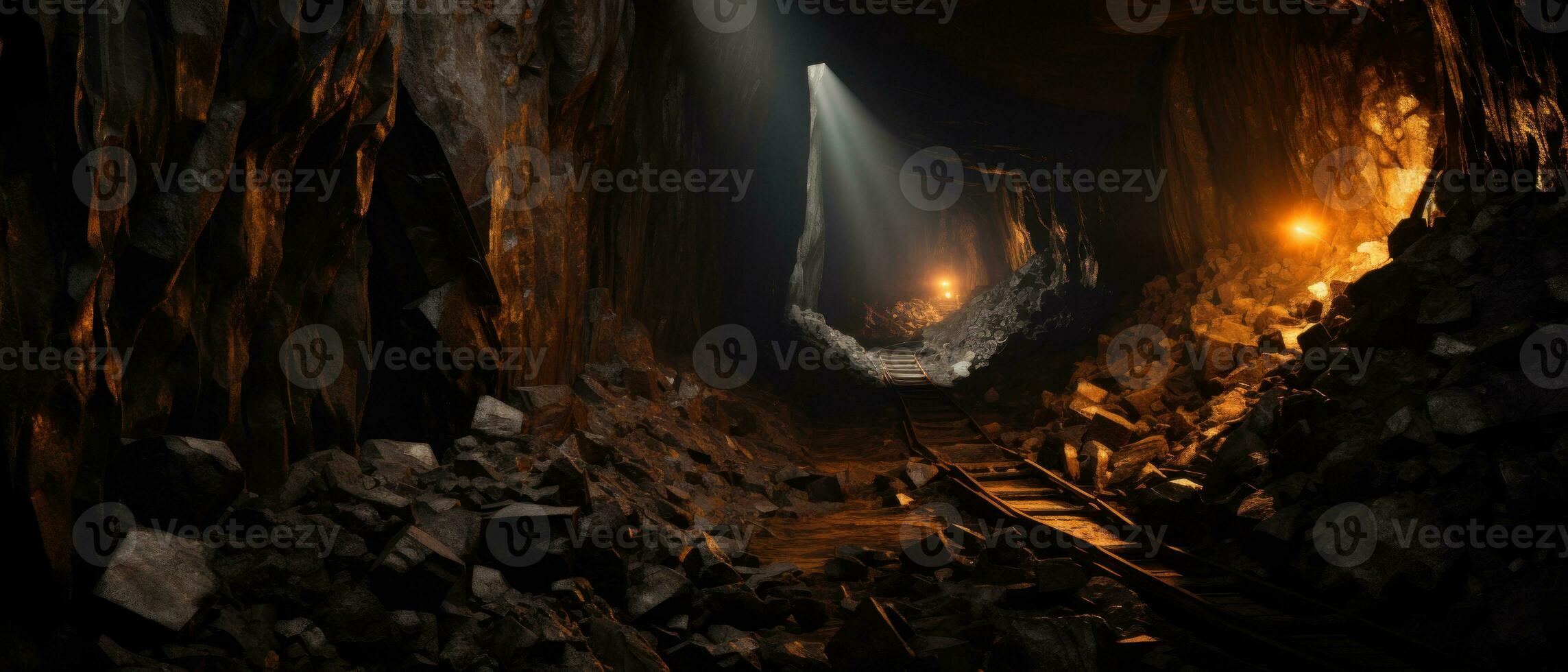 ai generato misterioso grotta con un' raggiante tunnel. ai generativo. foto