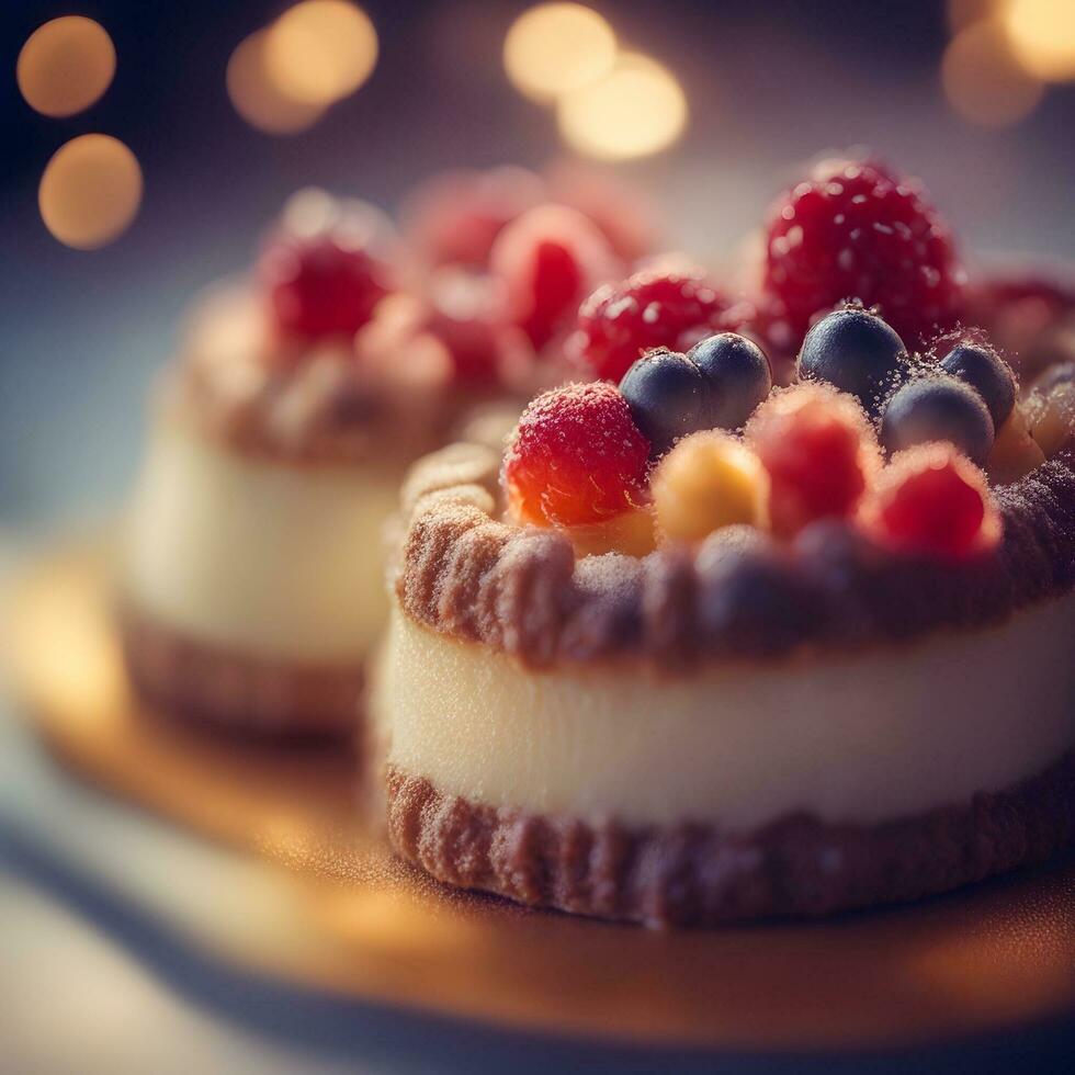 ai generato un' dolce con frutti di bosco e crema su un' piatto foto