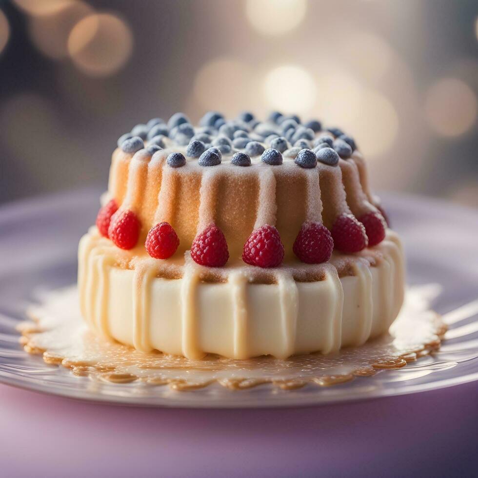 ai generato un' torta con frutti di bosco e crema su un' piatto foto