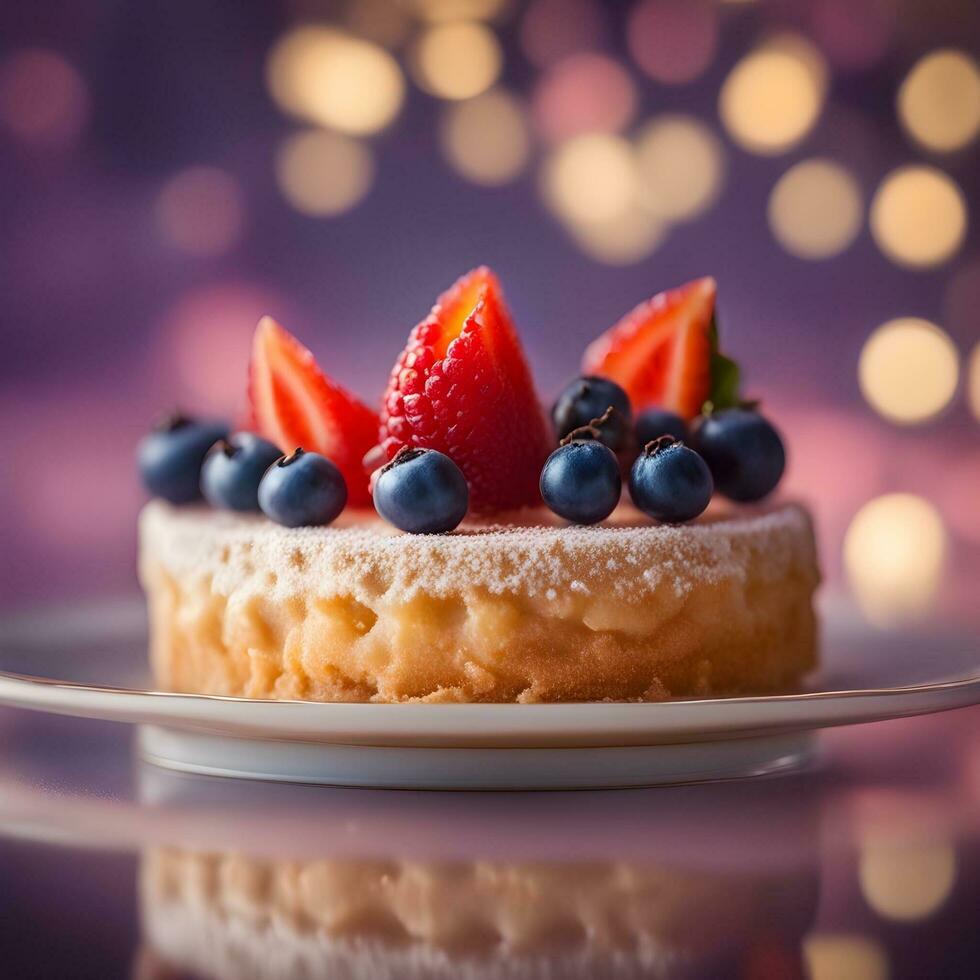 ai generato un' torta con frutti di bosco e crema su un' piatto foto