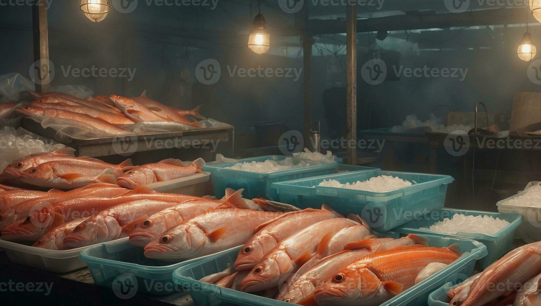 ai generato fresco pesce per vendita a il mercato foto