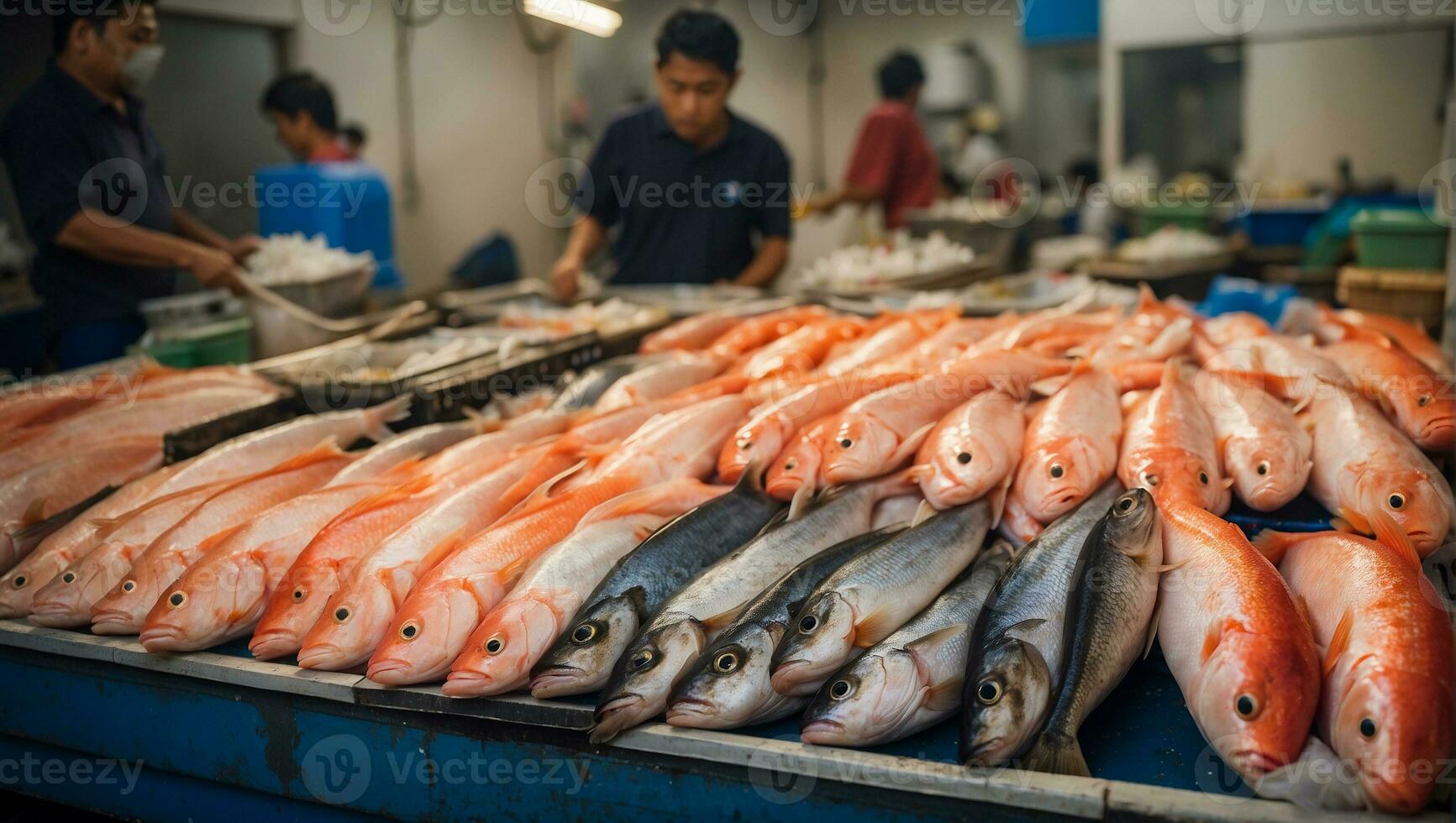 ai generato fresco pesce per vendita a il mercato foto