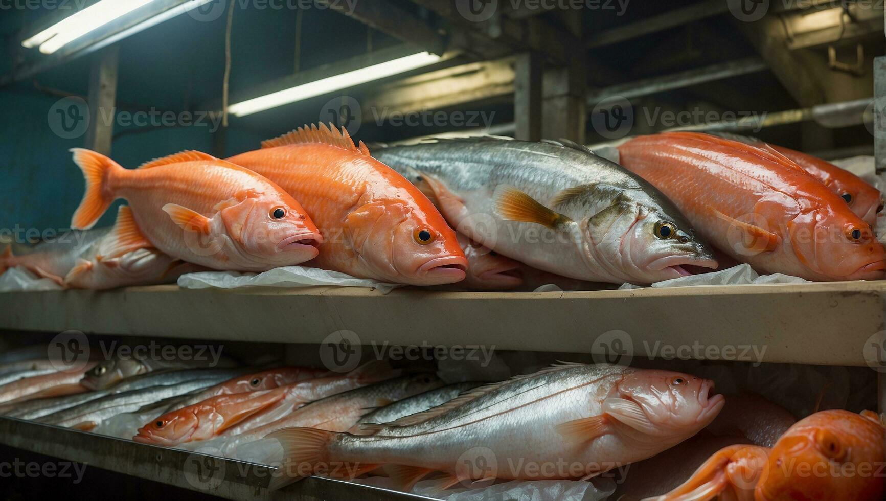 ai generato fresco pesce per vendita a il mercato foto