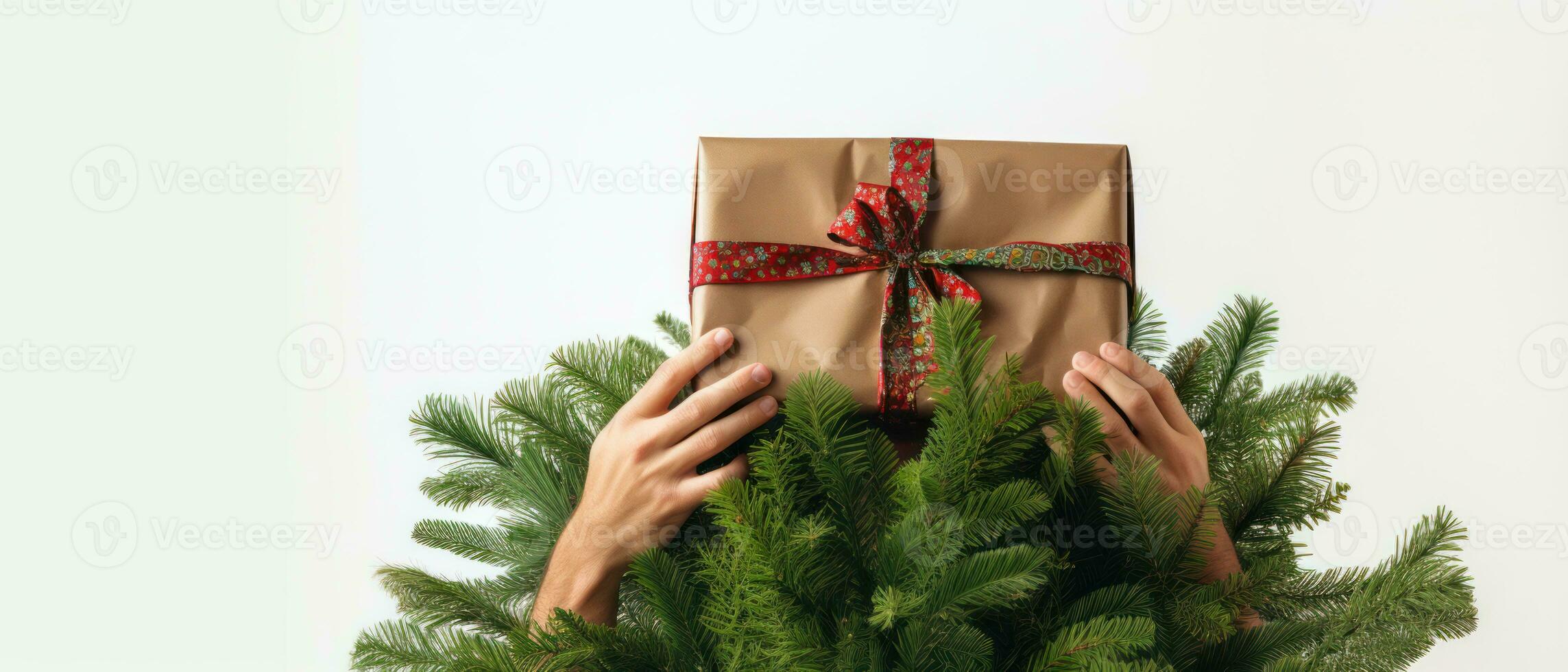 ai generato gioioso momento con un' persona scherzosamente nascondiglio dietro a un' decorato Natale albero. ai generativo. foto