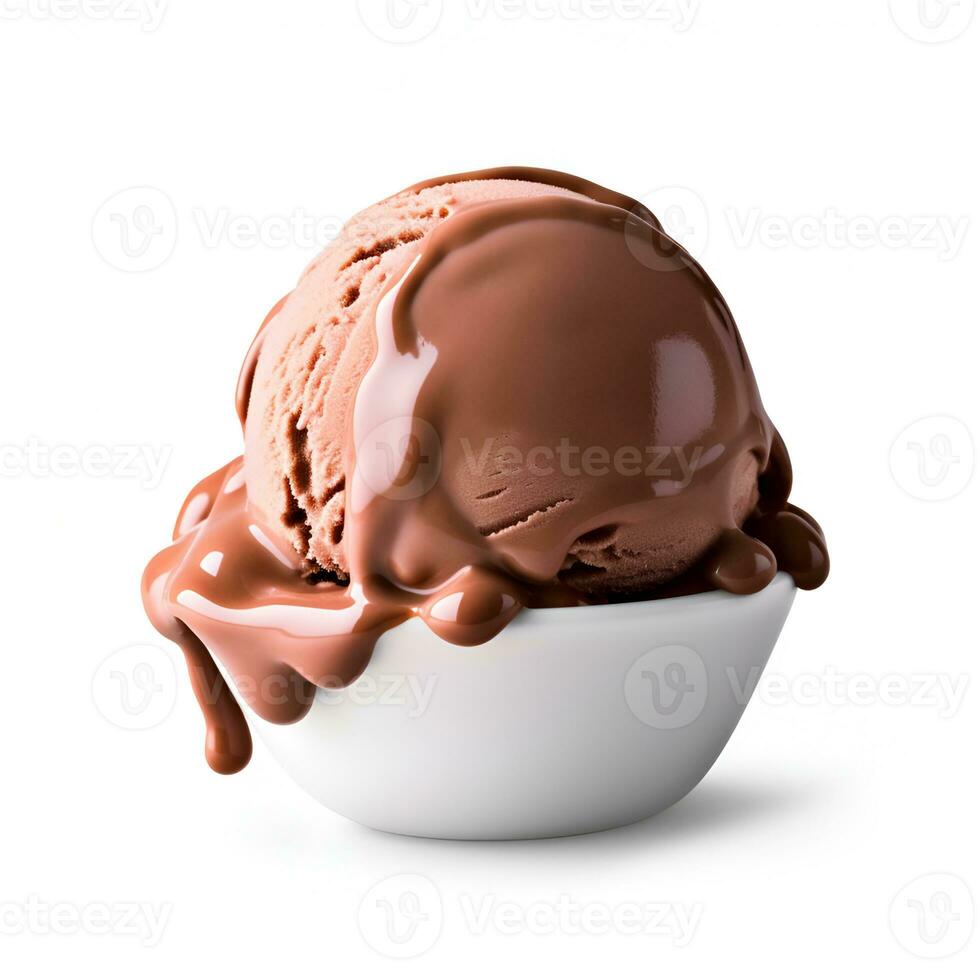 ai generato cioccolato palla ghiaccio crema con cioccolato salsa. ai generato foto