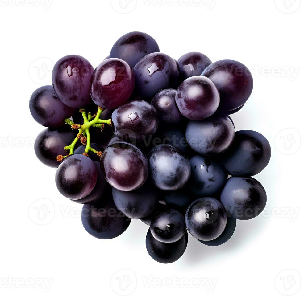 ai generato dolce uva frutta con le foglie su bianca sfondi. illustrazione. generato ai foto