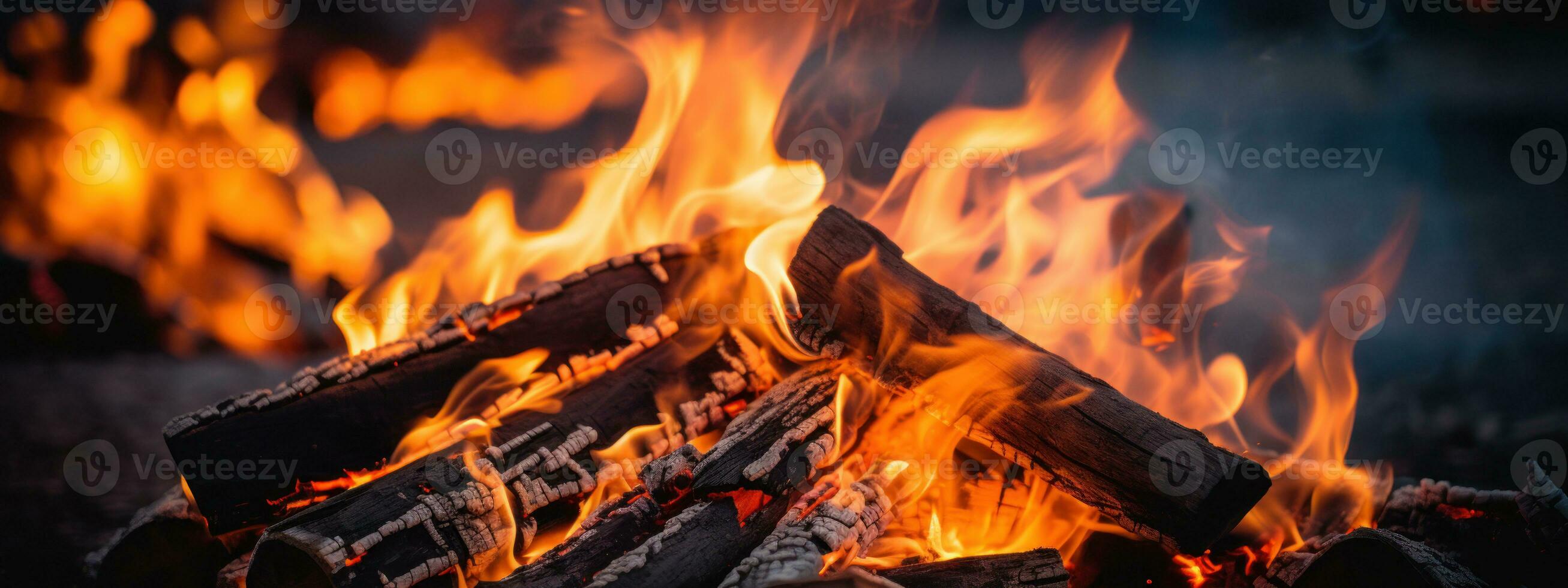 ai generato ipnotizzante fuoco fossa fiamme, tremolante danza, scoppiettante Di legno. ai generativo. foto