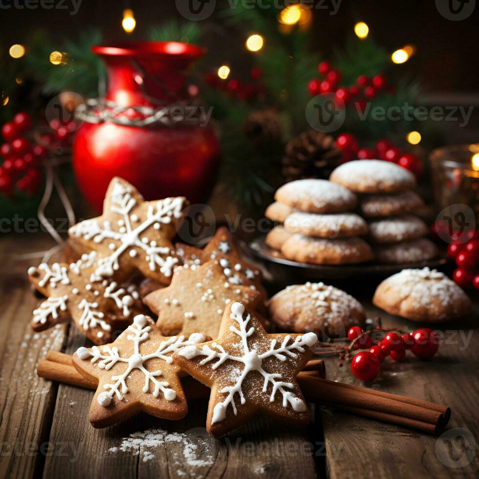 ai generato tradizionale Natale biscotti foto