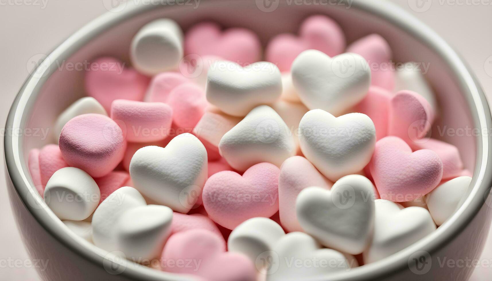 ai generato un' ciotola pieno con rosa e bianca marshmallows foto