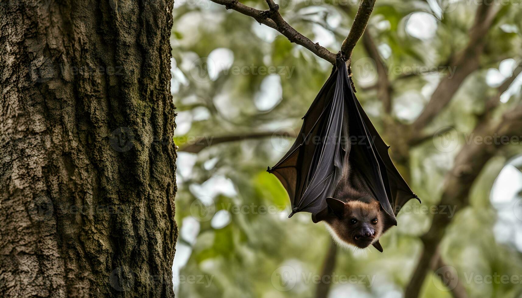 ai generato un' pipistrello sospeso sottosopra giù a partire dal un' albero ramo foto