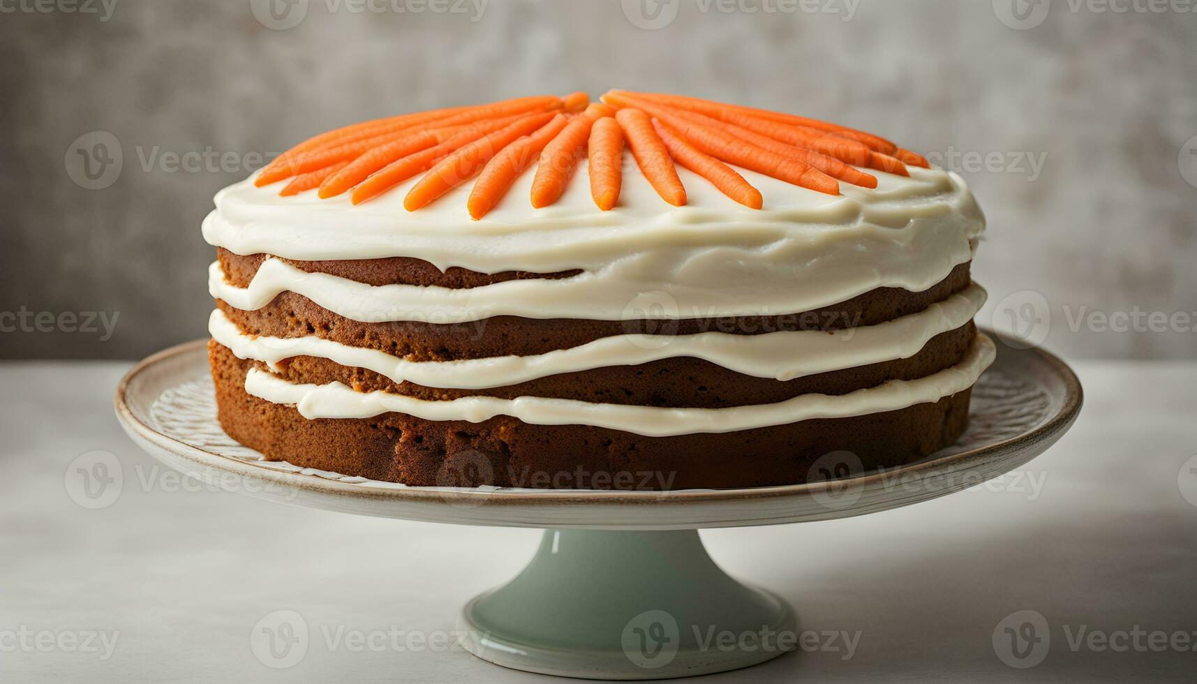 ai generato un' carota torta su un' torta In piedi foto