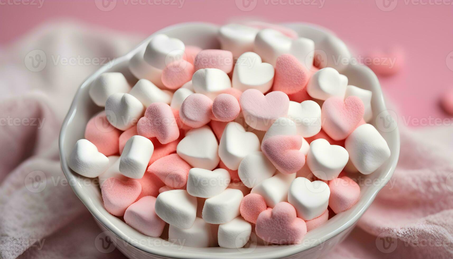 ai generato un' ciotola di marshmallows su un' rosa sfondo foto