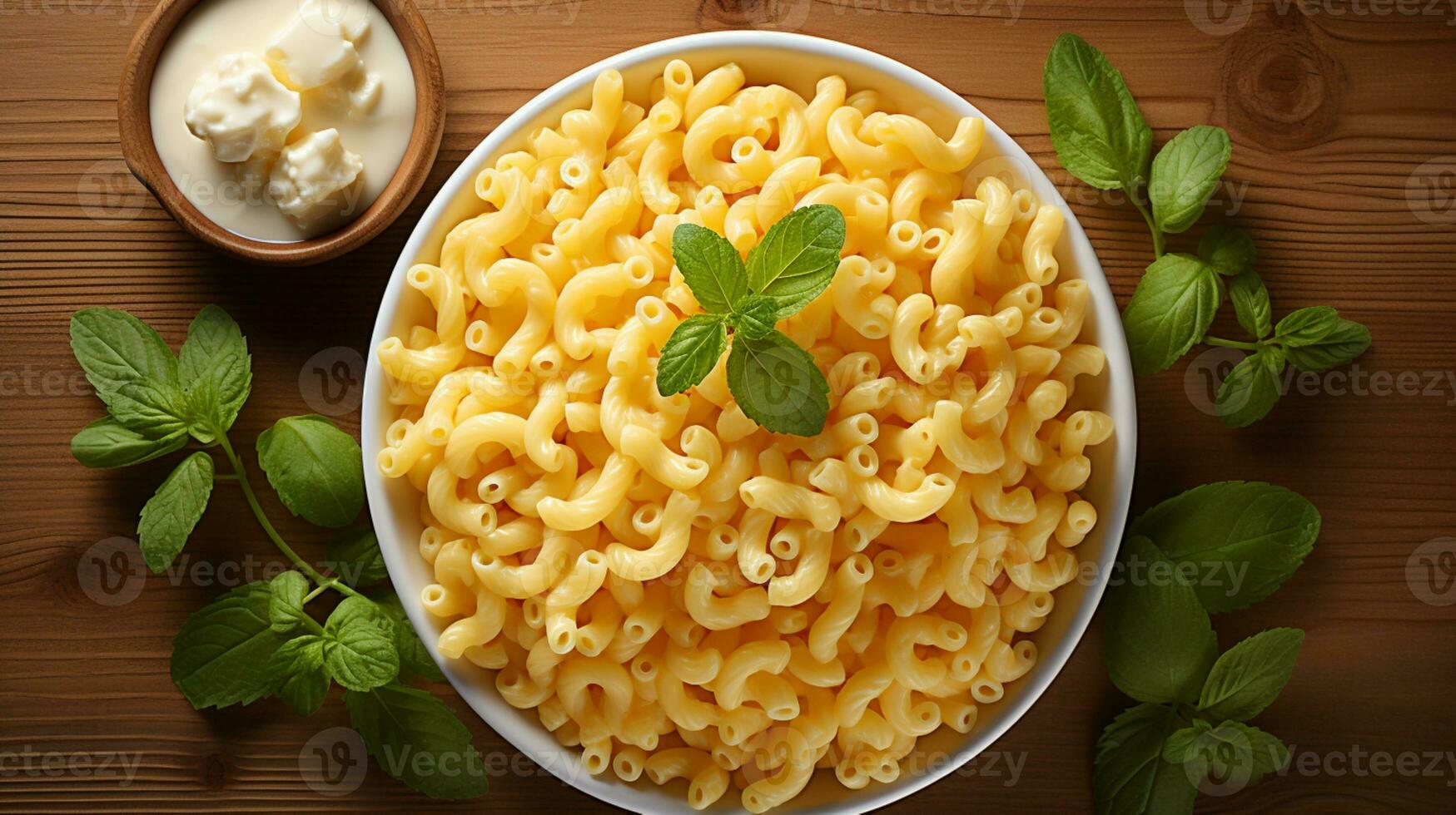 ai generato maccheroni e formaggio su bianca ciotola semplice cibo foto