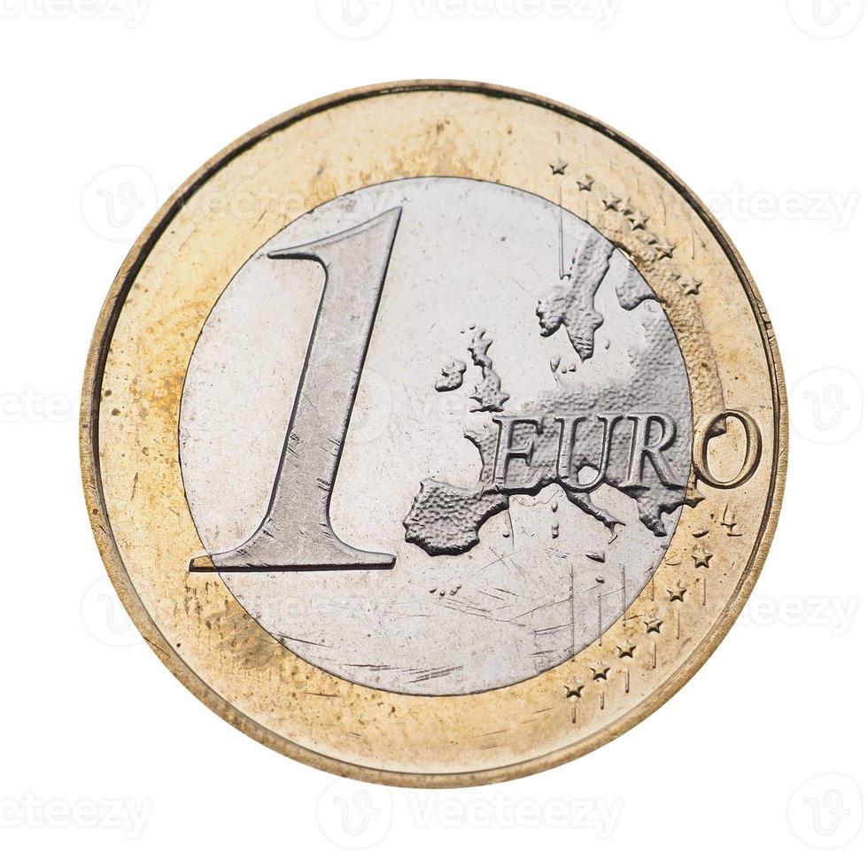 Moneta da 1 euro, unione europea isolata su bianco foto