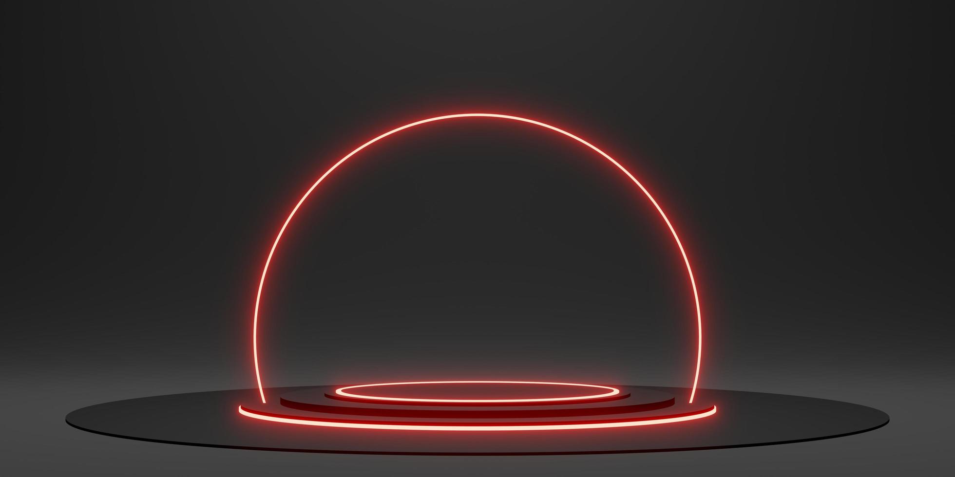 anello laser nero espositore e illustrazione 3d bagliore di luce al neon foto