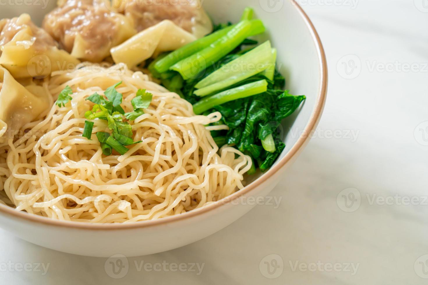 tagliatelle all'uovo essiccate con wonton di maiale o gnocchi di maiale senza zuppa foto