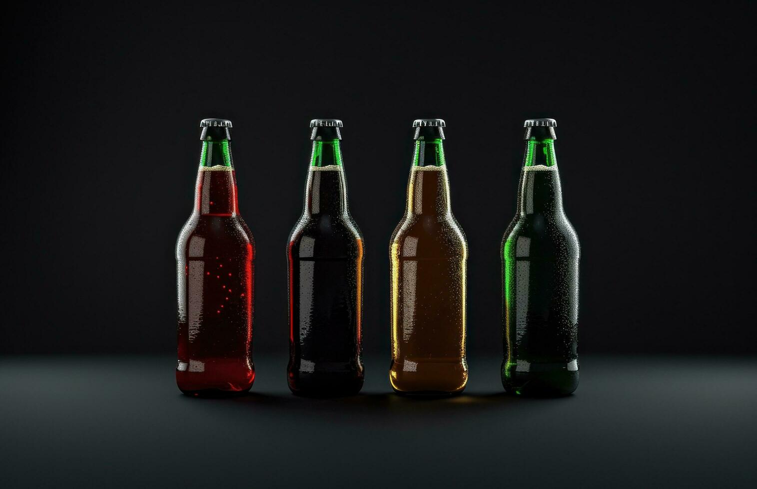 ai generato diverso colorato birra bottiglie nel linea foto