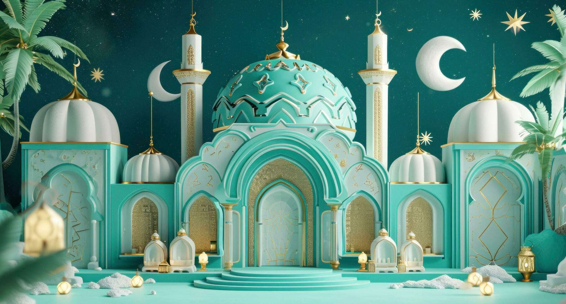ai generato un' islamico Masjid su un' blu sfondo foto