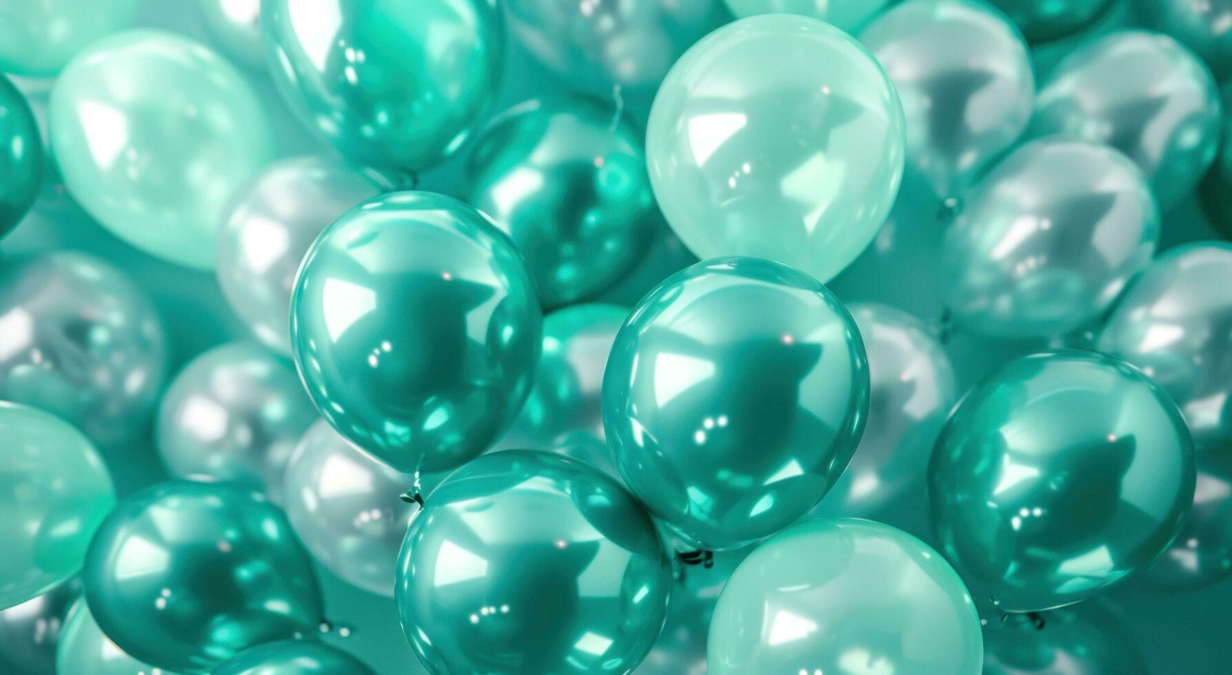 ai generato un' sfondo pieno di verde e blu palloncini foto