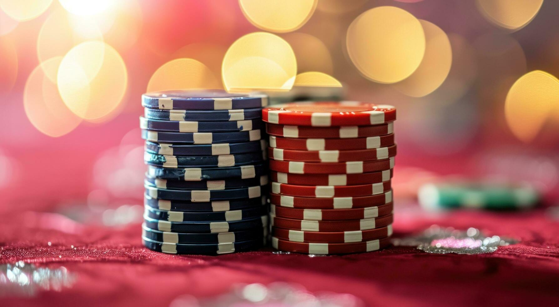 ai generato impilati su poker patatine fritte su superficie di rosso sfondo foto