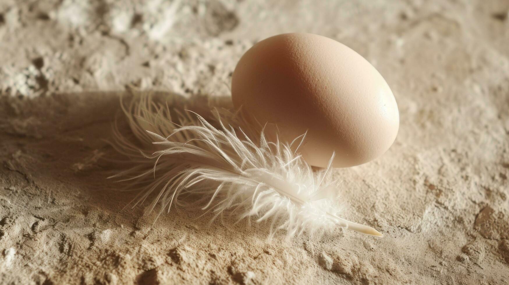 ai generato uovo posa su il pavimento con uccello piume foto